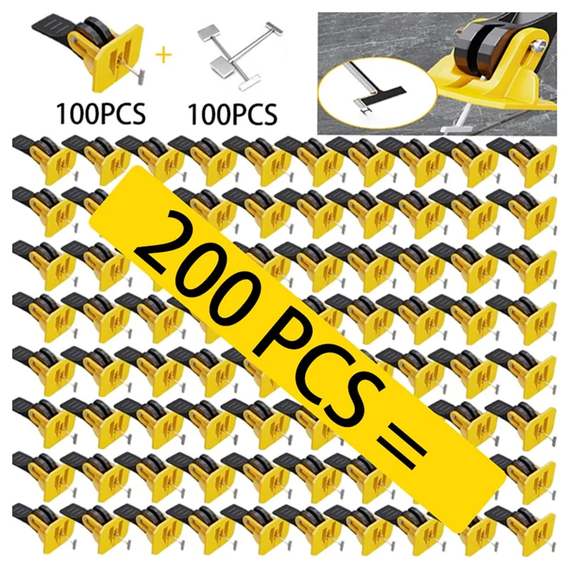 200PCS Tile Leveling System Construction Tool Parts Manual Tile Leveling Tools Set (Black+Yellow)