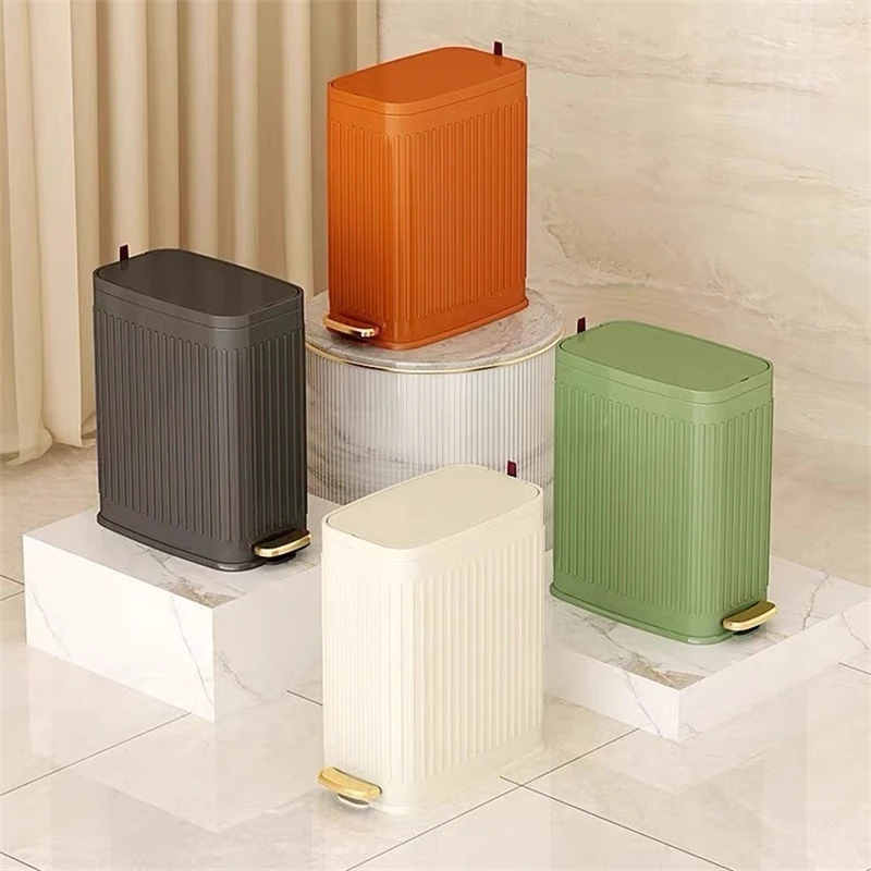 Slim Stainless Steel Trash Can With Fragrance Pedal Lid Waterproof Narrow Bin For Bathroom Home Luxury Style Foot Waste Bin