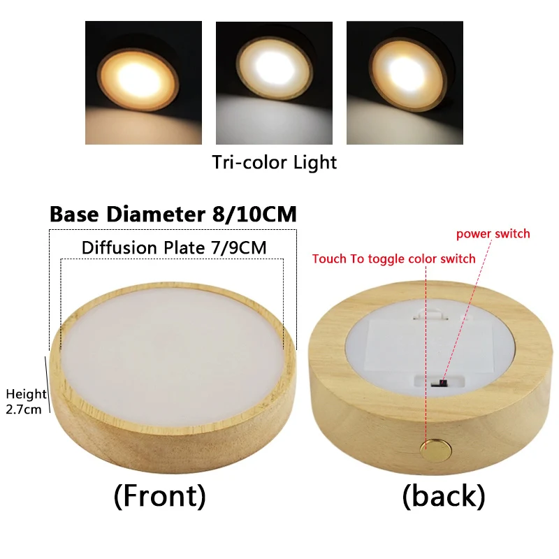 لوحة نشر مستديرة LED حامل مصباح بطارية خشبية ضوء الليل نادل كوستر USB جو كريستال قاعدة مصابيح مصباح