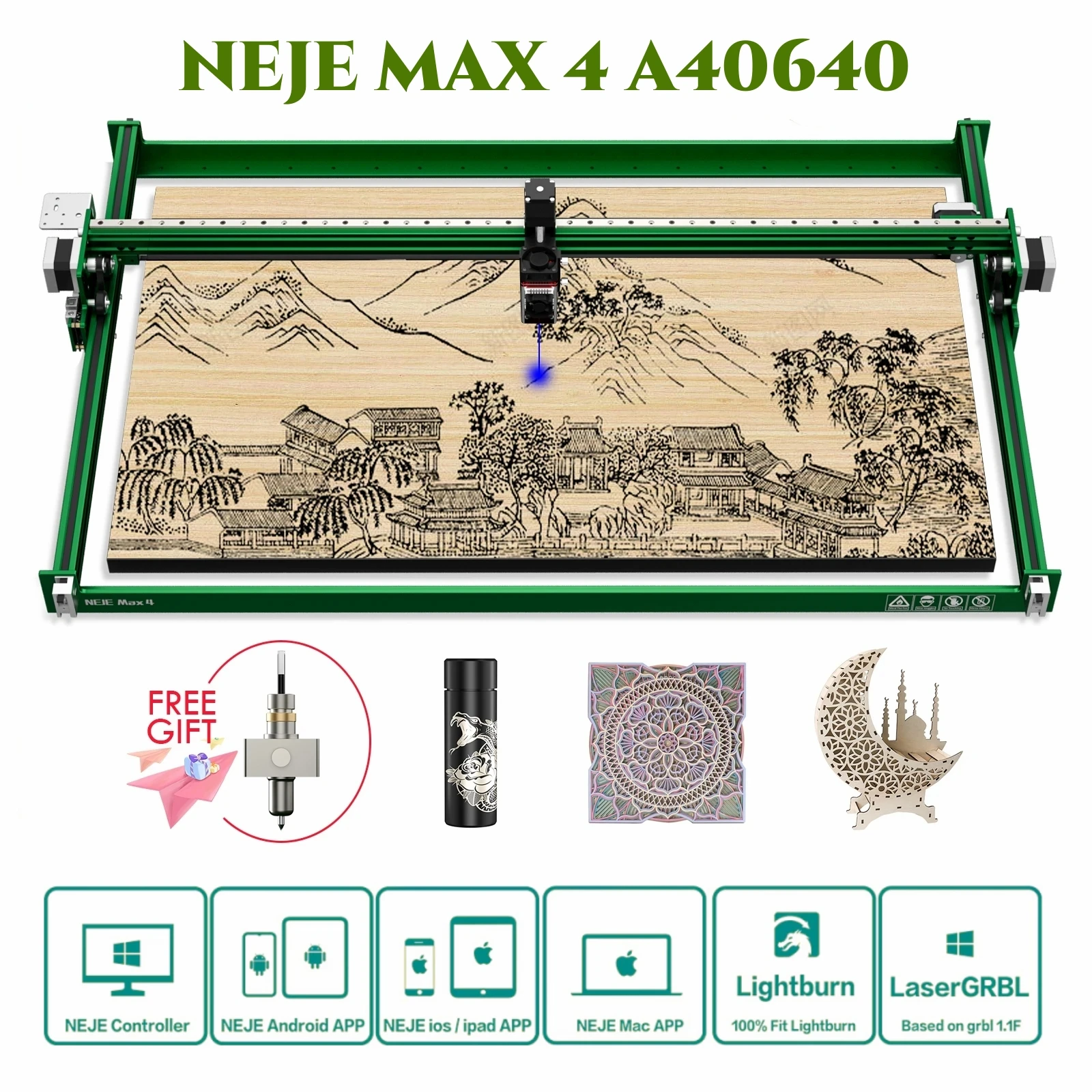 NEJE Max 4 A40640 80W CNC Laser Engraver Wood Cutting Metal Printer Bluetooth APP Control 32-bit Dual MCU Lightburn LaserGRBL