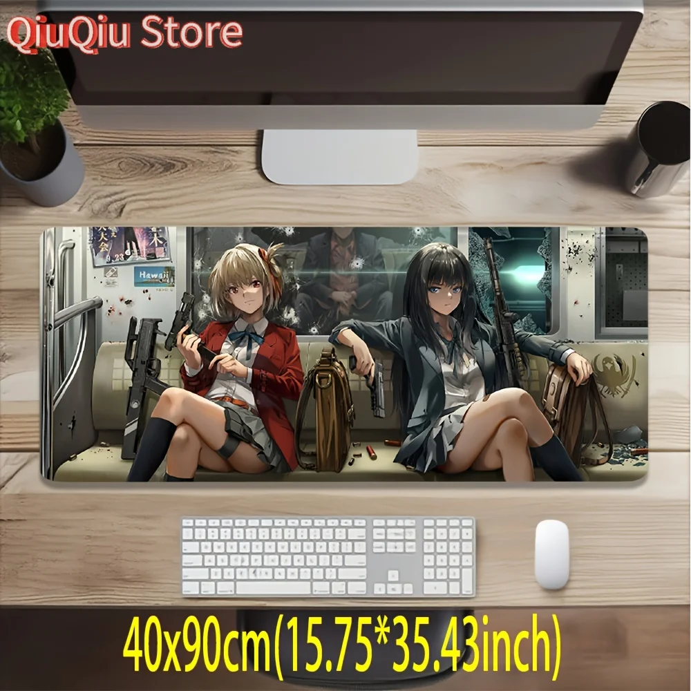 Alfombrilla de ratón para juegos Lycoris Recoil Anime, tamaño grande (30x60/70/80/40/90cm), escritorio antideslizante con personajes de retroceso de Lycoris, Manga, 1 ud.