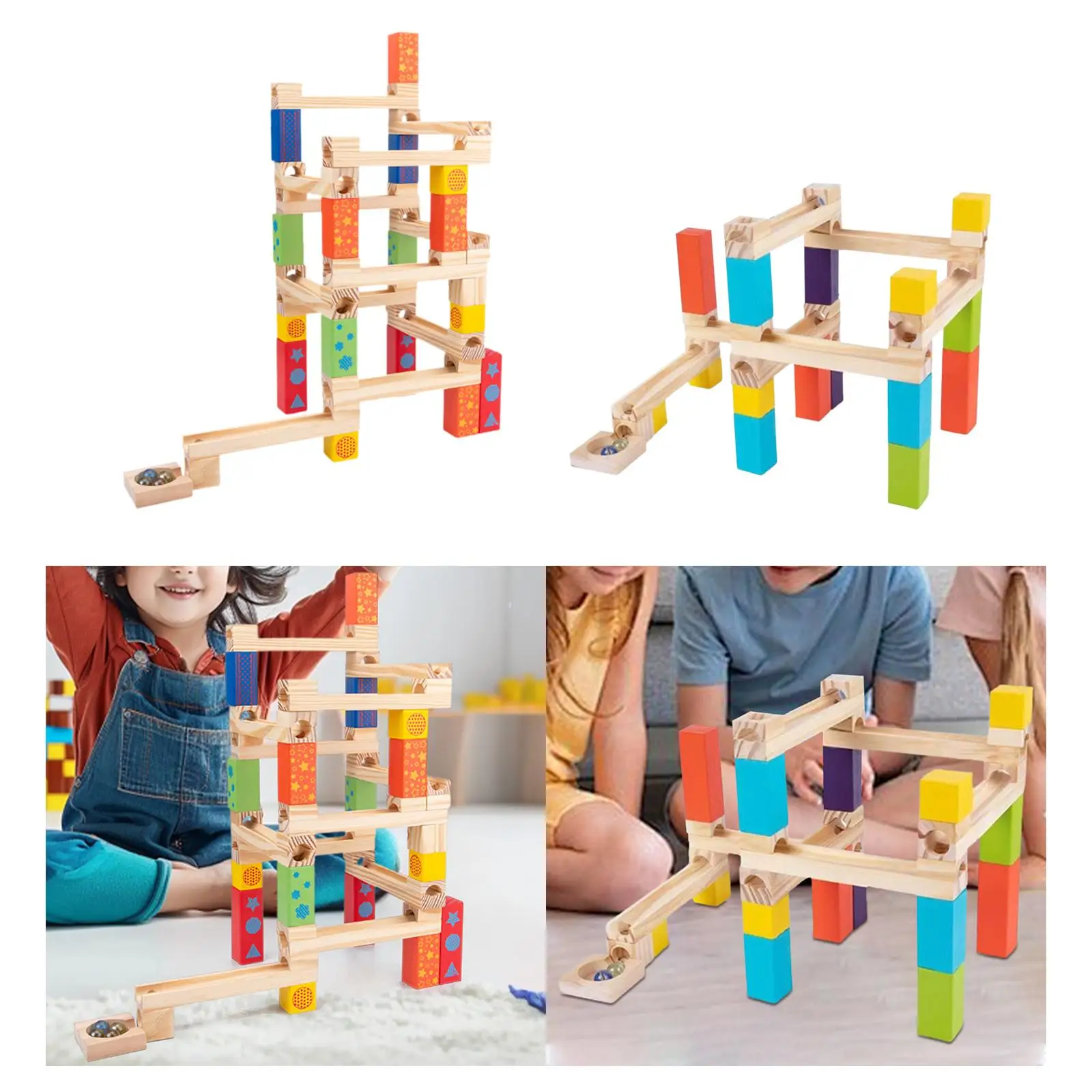 Wooden Track Marble Toy Track Marble Run Self Assemble 3D Wooden Puzzle DIY Building Kits for Home Decor Ornament Kids