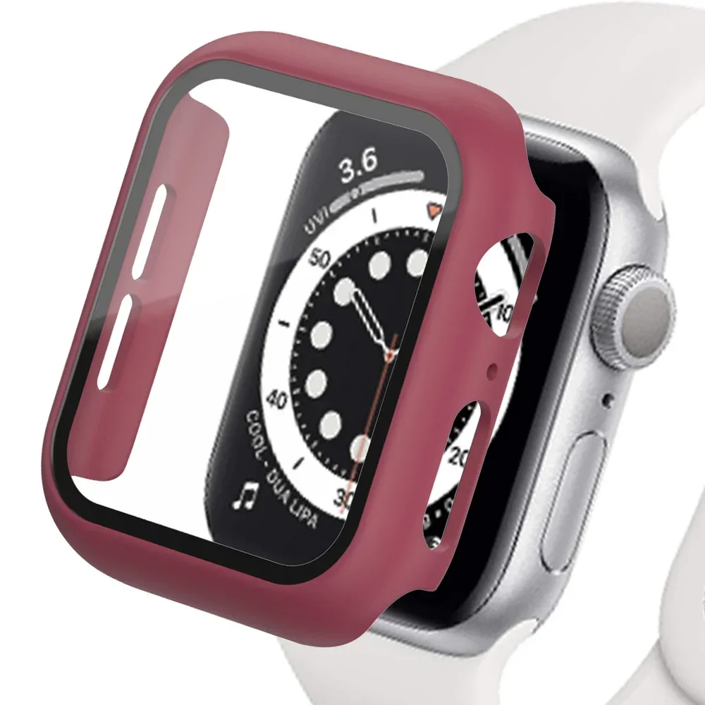 Gehärtetes Glas + Schutzhülle für Apple Watch Zubehör 44mm 41mm 45mm 40mm 42mm Displayschutzfolie Apple Watch Gehäuse Serie 9 4 5 6 SE 7 8