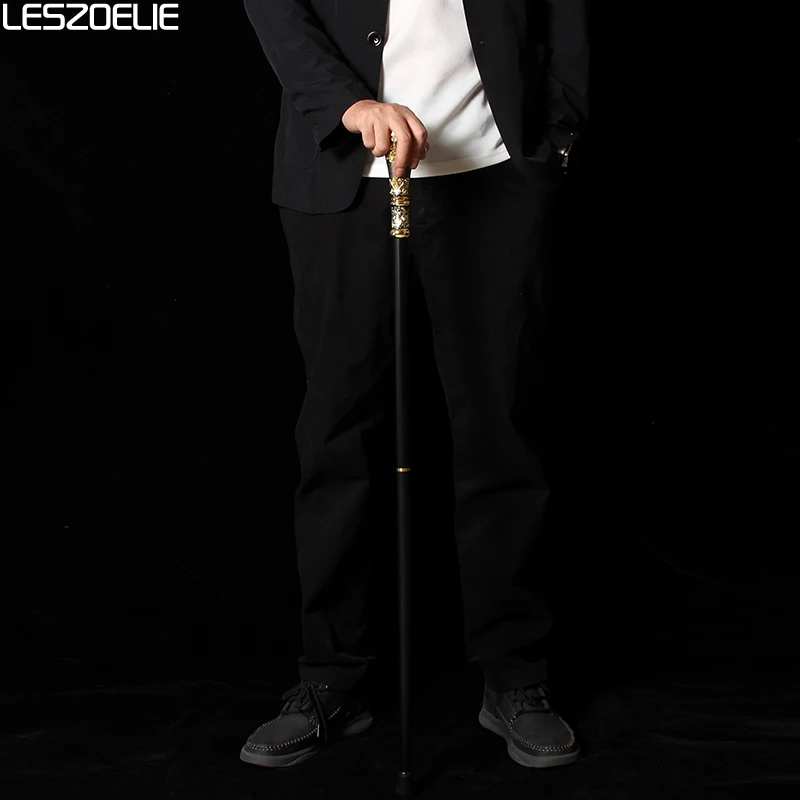 Tongkat Jalan Mewah Emas dan Hitam dengan Pegangan Lurus yang Dapat Dilepas, Tongkat Fashion untuk Pria dan Wanita, Aksesori Pesta Cosplay