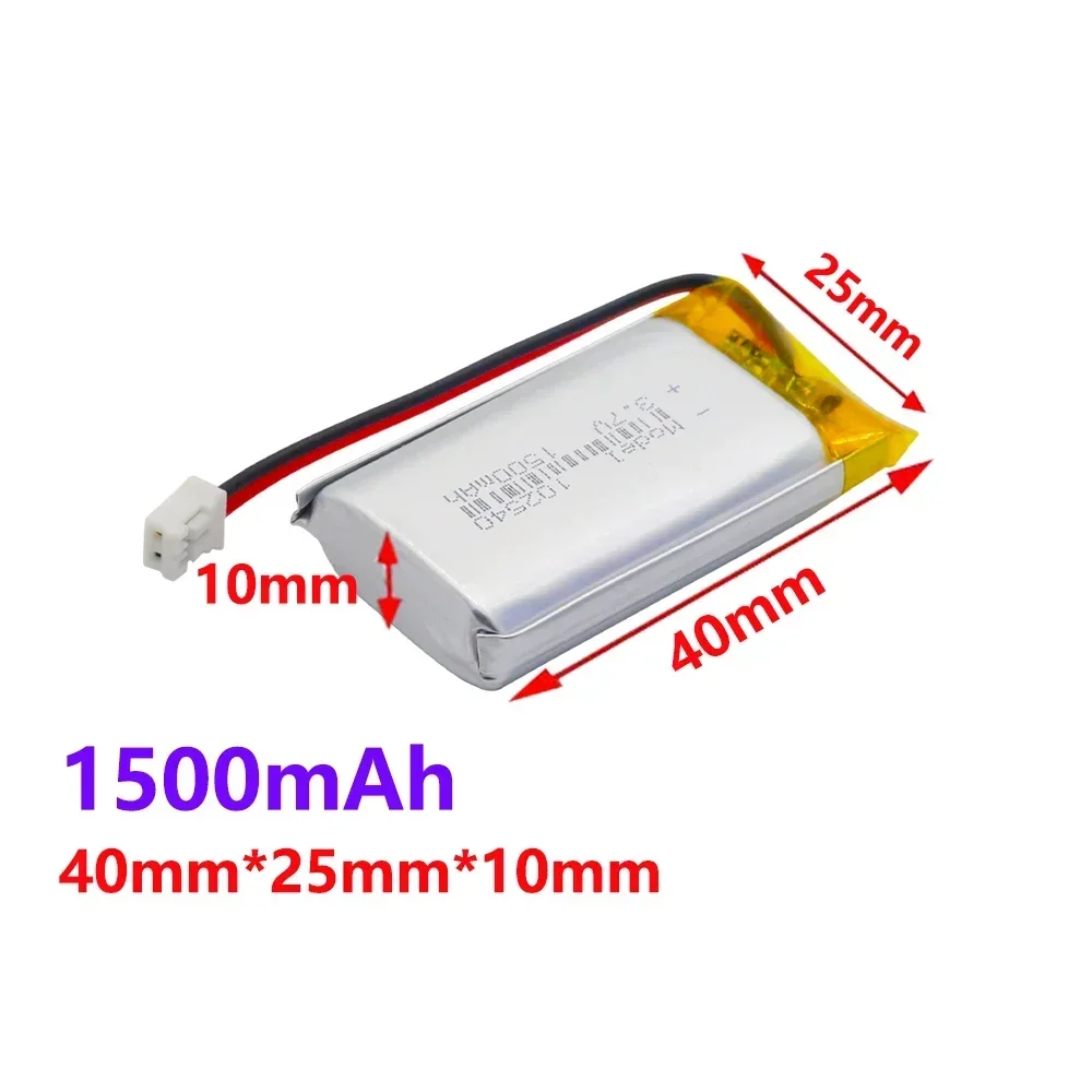 3.7V 1500mAh 4.2Wh Li-Polymer Li Battery 102540 Thermistor 2 Wires JST 2Pin 2.0mm Plug For Driving Recorder GPS DashCam Satnav