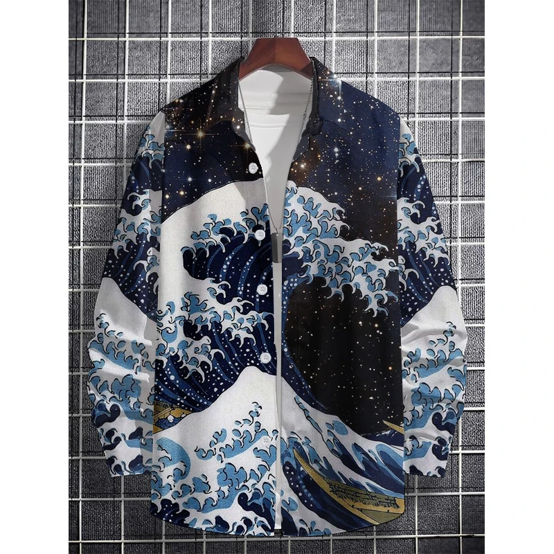 Ukiyoe  Men's Long Sleeves Shirts 3D Print Clothes Fashion Button Long Sleeve Lapel Streetwear Shirt for Men New  Blouse Shirt