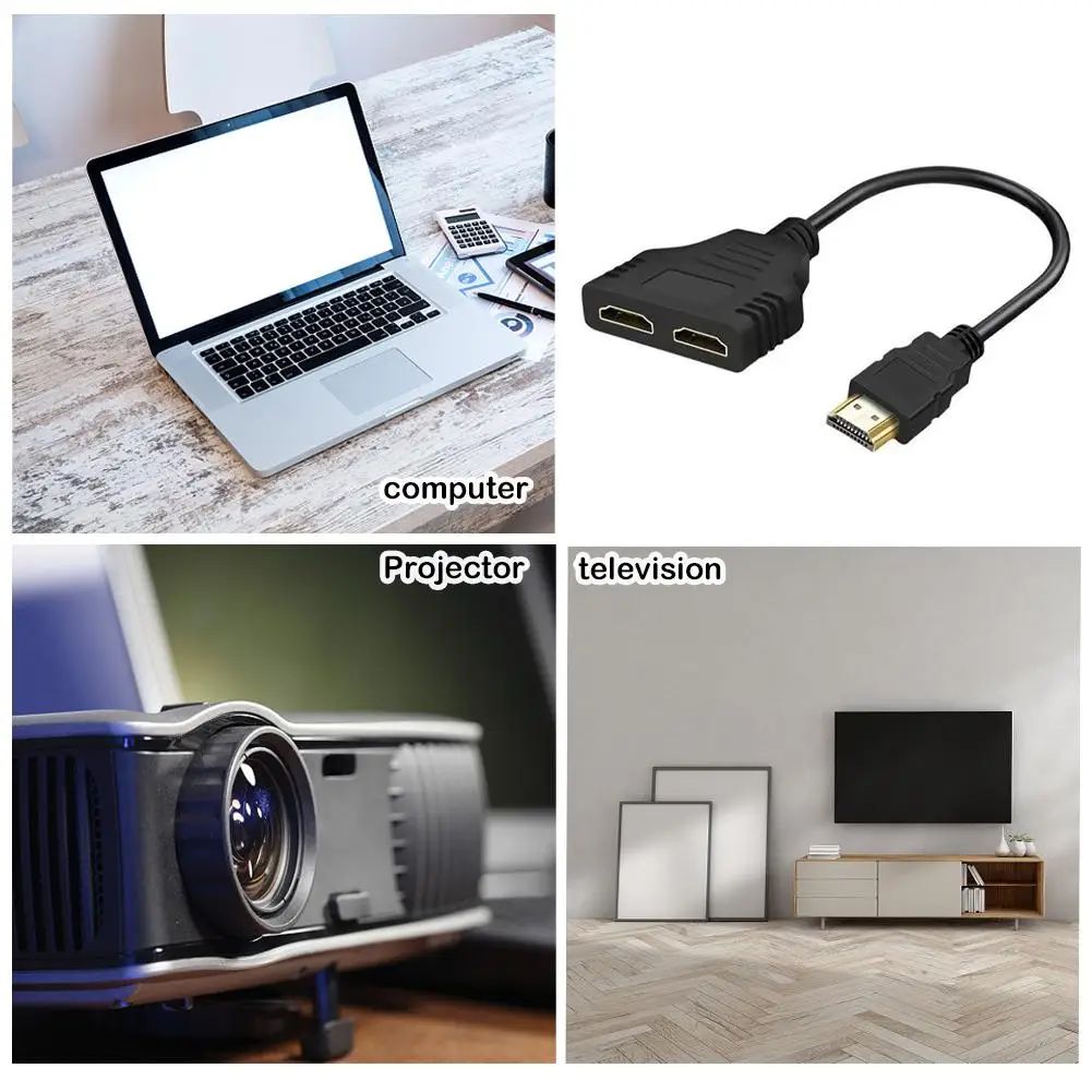 Adaptador de Cable de alta gama 1 en 2 salidas, convertidor compatible con HDMI, distribuidor de 1 a cabezales divisores, Cable de 2 puertos hembra macho B2F5, nuevo