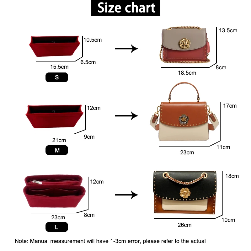 EverToner Felt Insert Bag Organizer For C-ach parker Camellia Bag Storage Finishing Inner Bag Handbags Insert Organizer