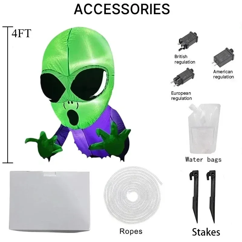 4FT Inflatable Toys Halloween Climbing Window Green Headed Ghost LED Light Outdoor Courtyard Glowing Terrifying Model Decoration