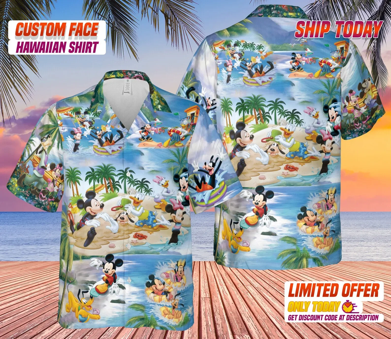 2023 New Mickey Mouse camicia hawaiana moda uomo camicia abbottonata Disney camicia hawaiana floreale tropicale camicia da spiaggia traspirante