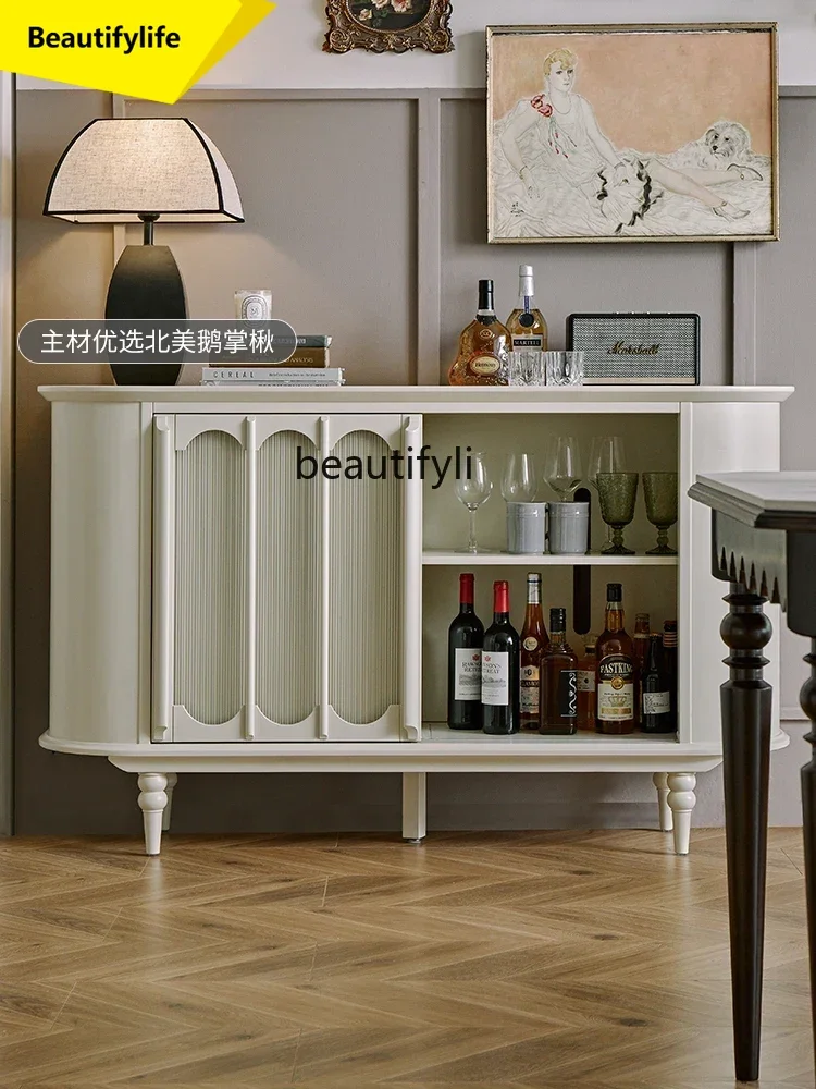 

A57 L French cream solid wood dining side low side cabinet retro living room American storage dining room wine cabinet bookcase