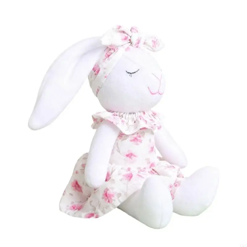 Handmade Easter Long Eared Hare Figurine With Flower Dress Plush Hare Toy Doll Ornament Soft For Festival Decoration X3UC