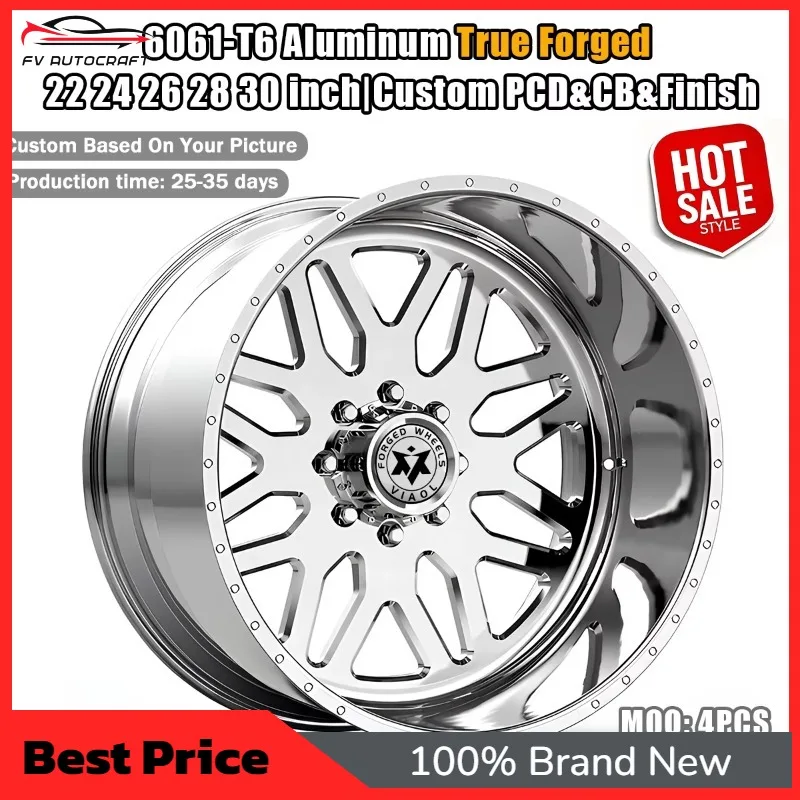 【2026】Viaol Custom Monoblock Forged Wheels 22x12J 24x14J 8x165.1 8x170 8x180 Chrome Rivet Look Deep Lip Truck Rims For Super Dut