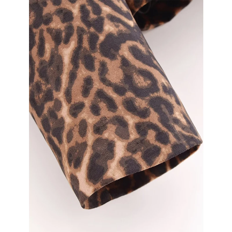 Yenkye feminino leopardo impressão colheita veludo blazer manga longa lapela gola alta rua terno jaqueta outono inverno senhora outfits