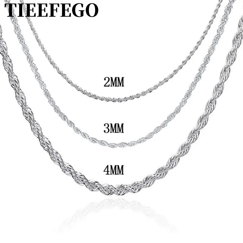 

TIEEFEGO 925 Silver 2MM/3MM/4MM Twisted Rope Chain Necklace For Women Man Silver Necklaces Fashion Wedding Party Jewelry Gifts