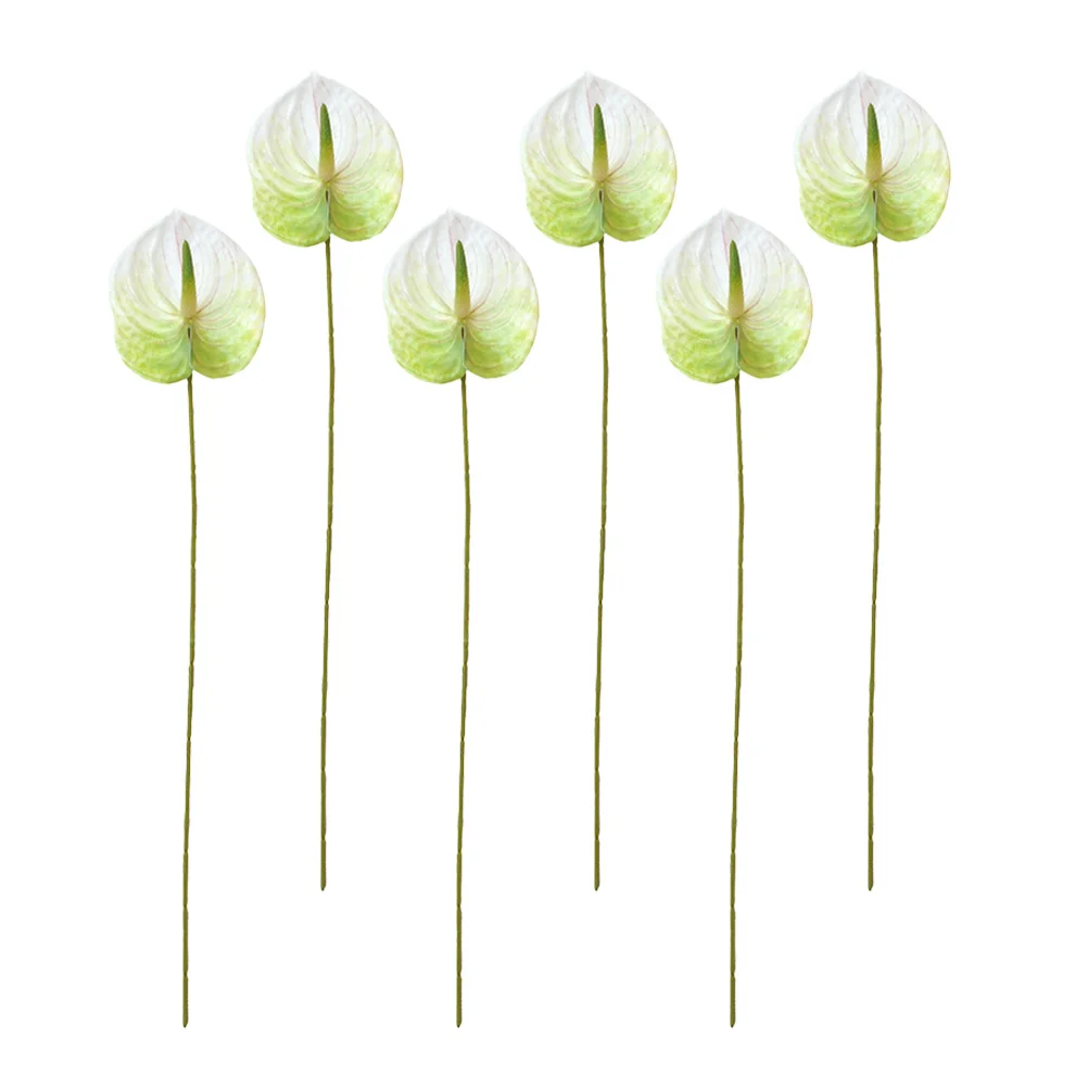 

6Pcs Artificial Anthurium Flowers Bouquet Plastic Stem Lifelike Fake Flower Decor Wedding Bedroom Living Room Flower Branch