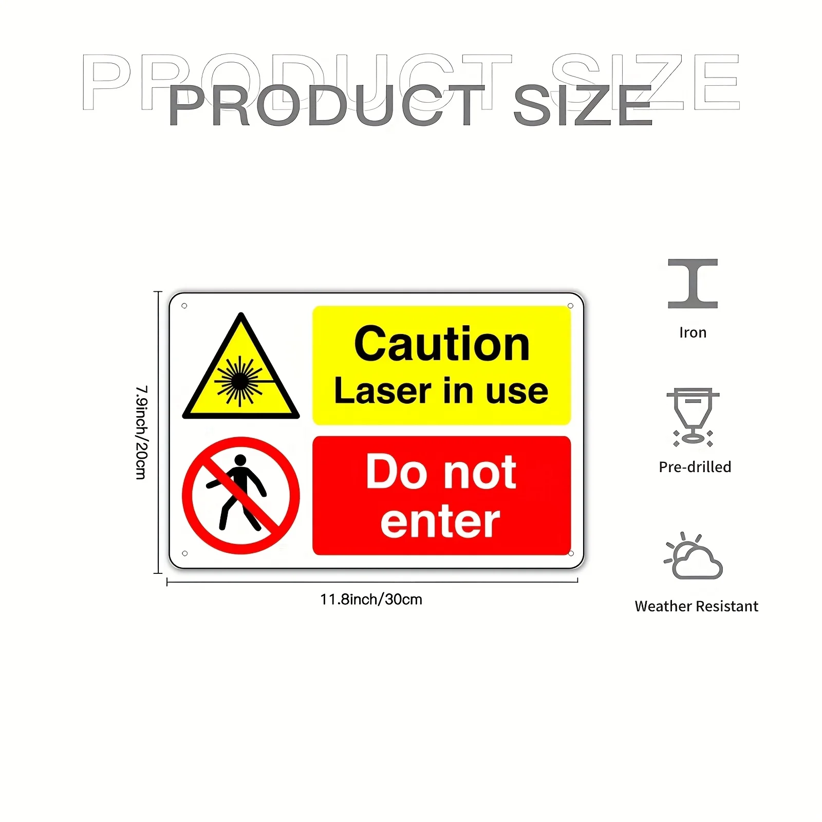 2D Flat Surface, 2D Flat Surface - 1-Piece Laser Safety Warning Metal Sign - 