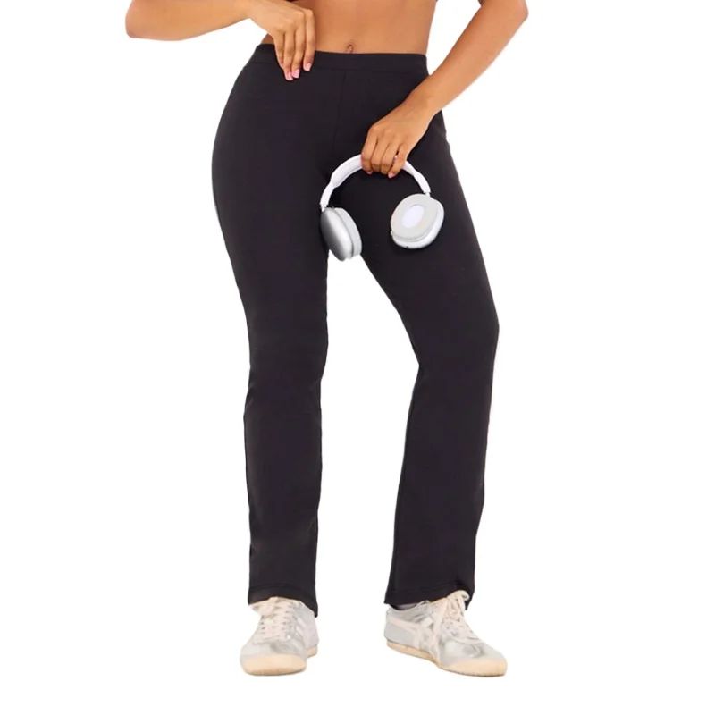 2025 سراويل نسائية أنيقة ذات خصر عادي بقصة ضيقة قابلة للتمدد للتخسيس سراويل مكتب سوداء صلبة يومية #1