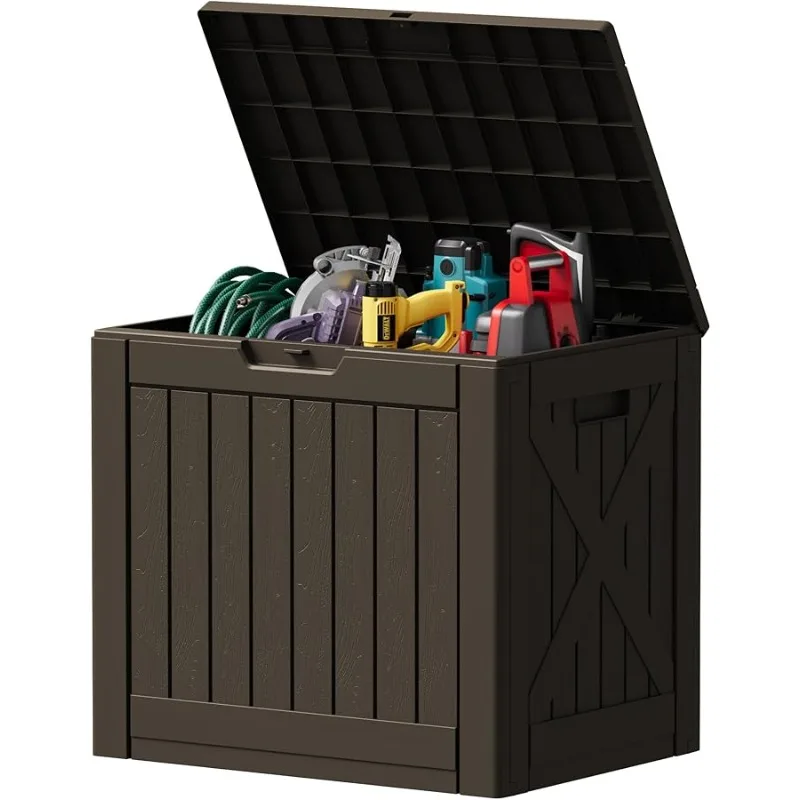 

40 Gallon Deck Box Outdoor Storage Box Waterproof for Patio, Large Outdoor Storage Bench Lockable for Outside (Deep Brown, 40 Ga