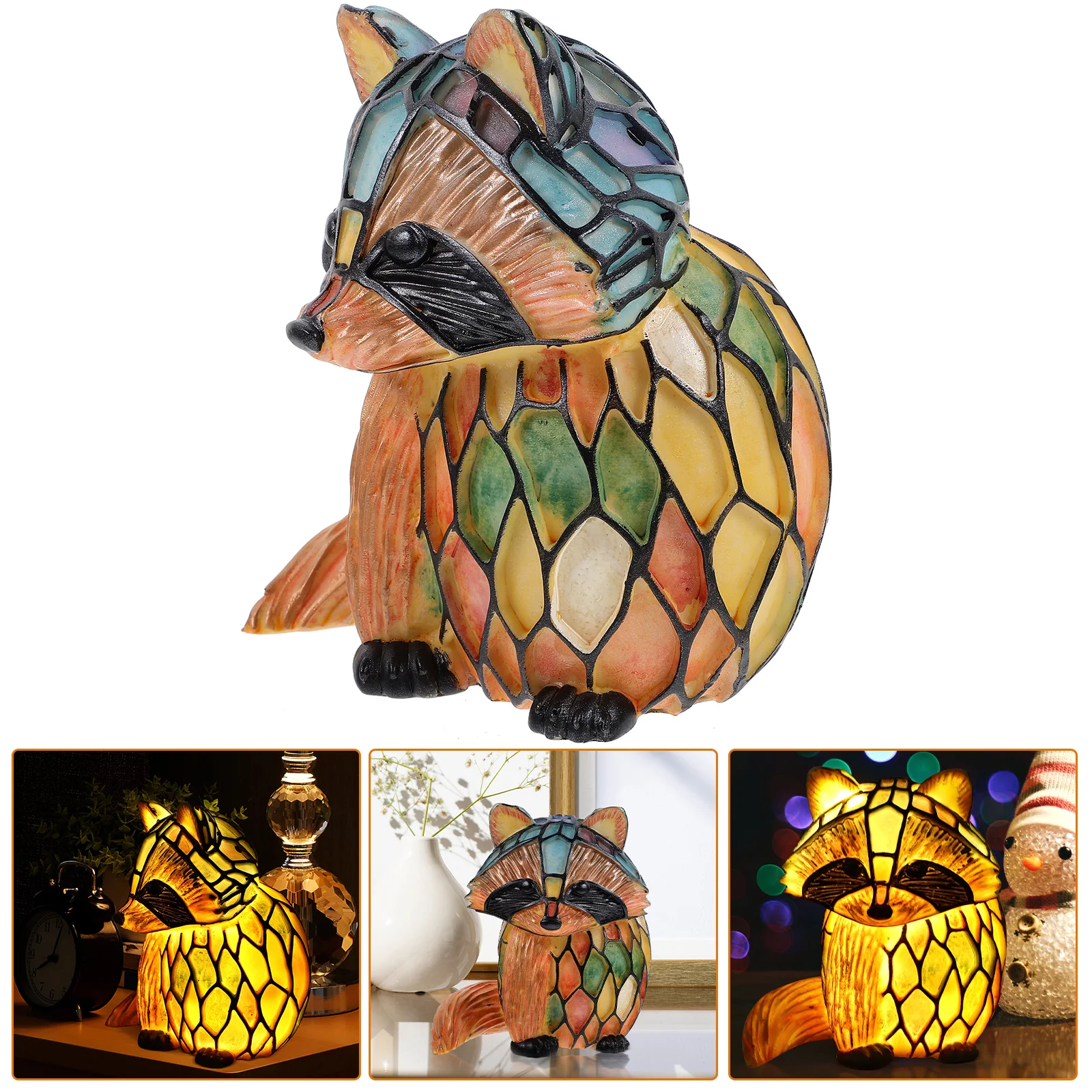 Raccoon Table Lamp Stained Glass Animal Night Light Retro Desk Lamps Bedside Lamp Night Light Home Nursery Bedside Tabletop Home