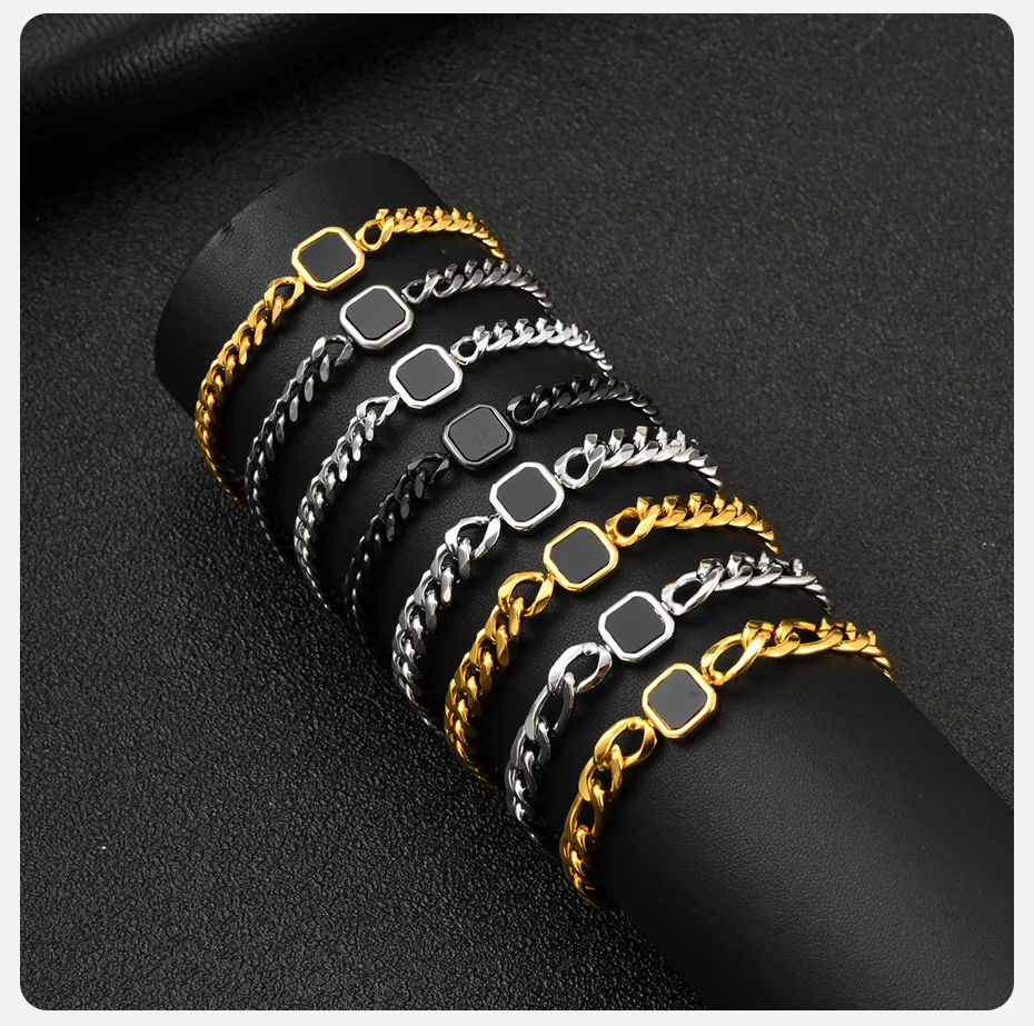 Vnox Herren-Armband mit quadratischem Anhänger, kubanische/Figaro-Kette, Edelstahl, gold- und silberfarben, verstellbar, Punk-Schmuck, Geschenke für Ihn – Detail 7