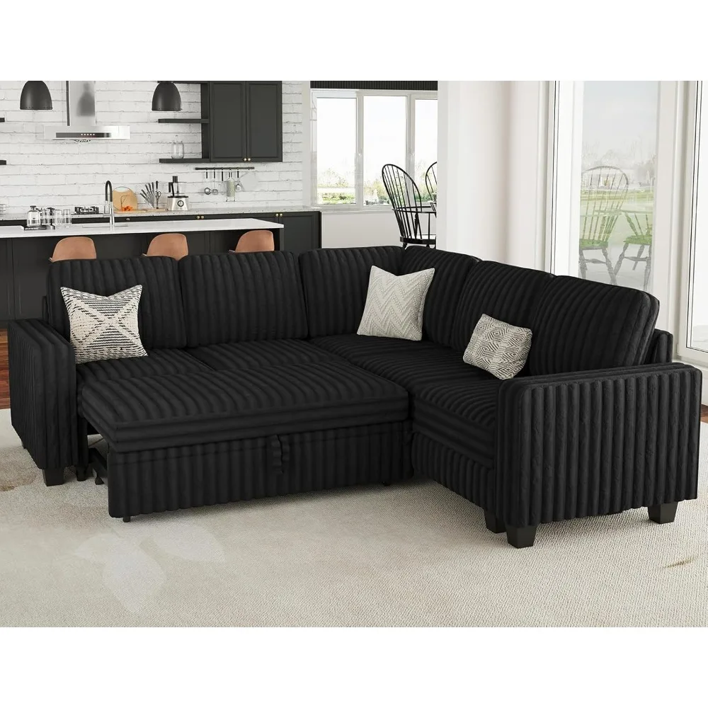 

Plush Corduroy Modular Sectional Sofa with Pull Out Bed Convertible Small Sectional Corner Couch, Customized
