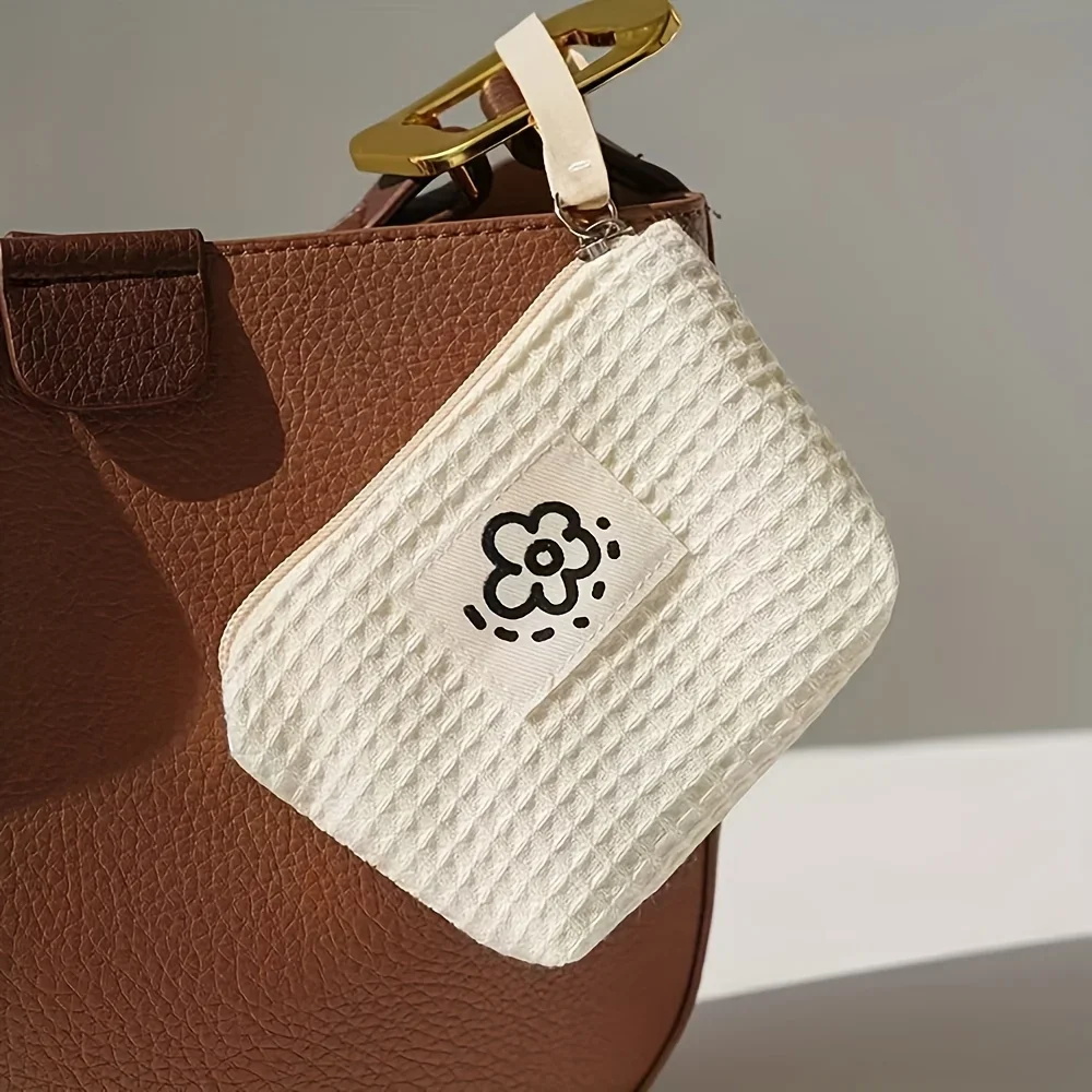 1 шт. Шикарный маленький кошелек с цветочной вафельной текстурой — компактная и портативная дорожная сумка с застежкой-молнией, для отпуска, бизнеса