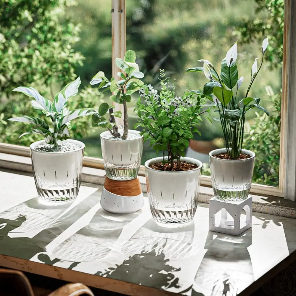 

Садовый прозрачный самовсасывающий цветочный горшок, прочный утолщенный гидропонный сосуд, двухслойная автоматическая ваза для цветов, сочная