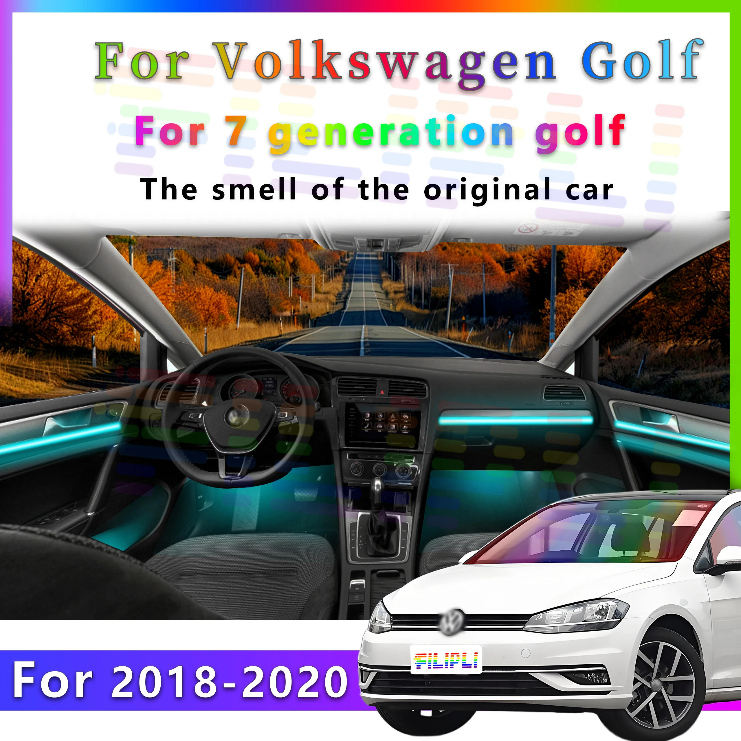 FILIPLI For Volkswagen Golf Full Color Streamer LED Decoration Car Environmental Ambient Light Interior Acrylic Guide Strip Lamp