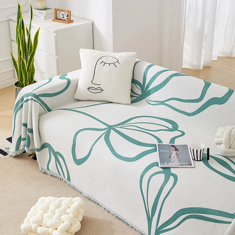 Nordic Striped Flower Printed Sofa Towel Modern Double Face Usable Couch Cover Multi-Purpose Furniture Protector for All Seasons