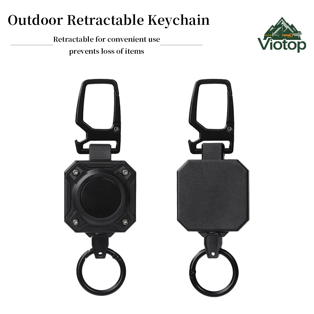 Retractable Steel Wire Keychain Holder For Bluetooth Tracker Anti Lost Carabiner Reel 80cm Heavy Duty Outdoor Fishing Climbing K