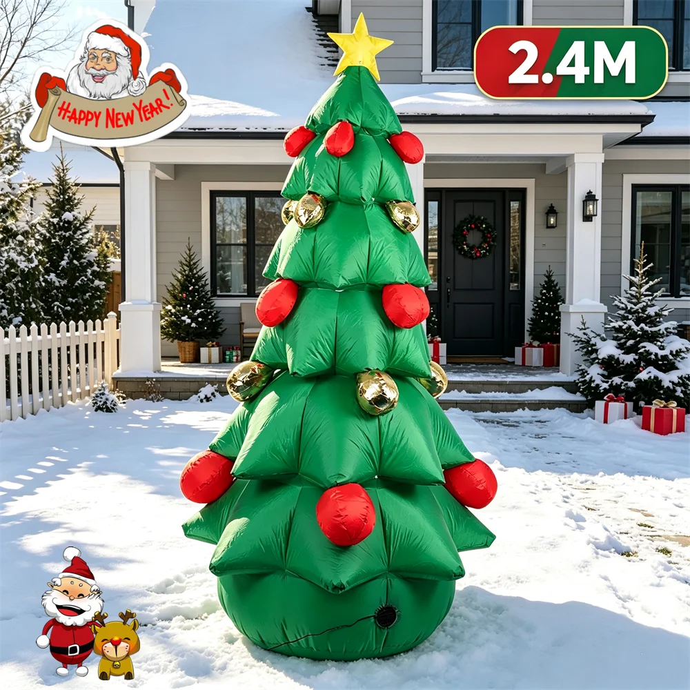 2.4M Inflatable Christmas Tree With LED Lights Suitable For Indoor Outdoor Courtyards Gardens Lawns Festivals Counter Decoration