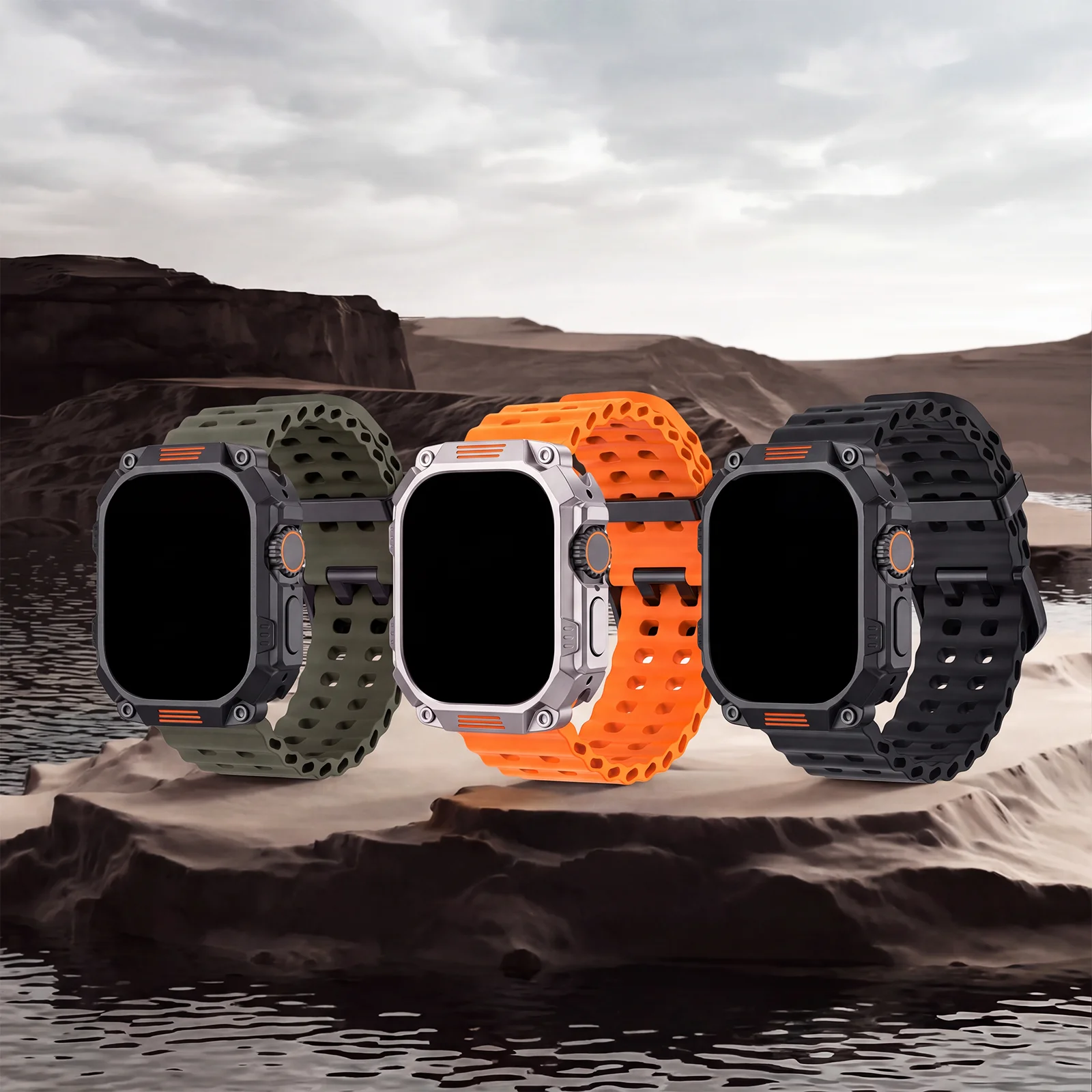 2 sztuki, silikonowy pasek + etui do Apple Watch Ultra 4 3 2/Series 12 11 10 9 8 7 6 5 4-1/SE, 44 mm, 45 mm, 49 mm, IWatch S12 46 mm, twarda obudowa PC. — zdjęcie produktu 3