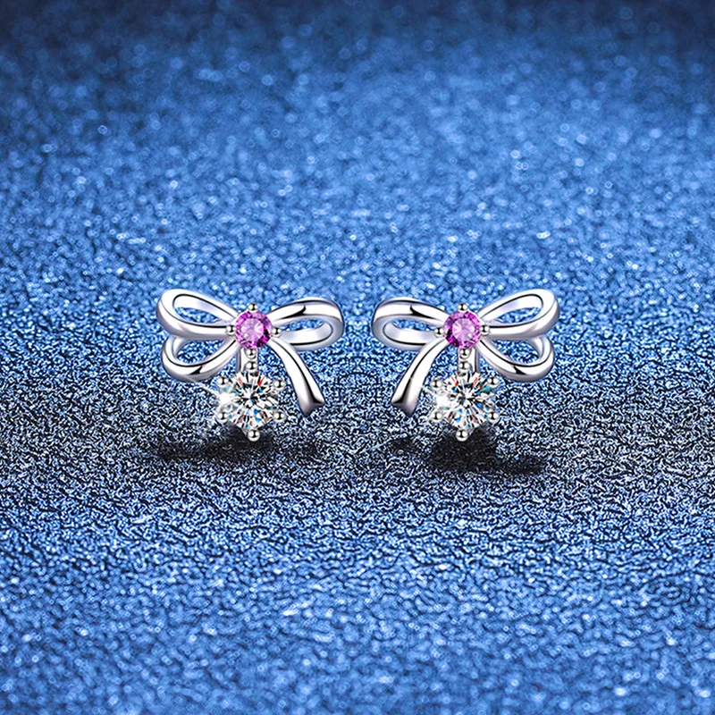 

0.1CT*2 S925 Silver Moissanite Stud Earrings Sweet and Light Luxury Bowknot Earrings Premium Gift niche and minimalist Design