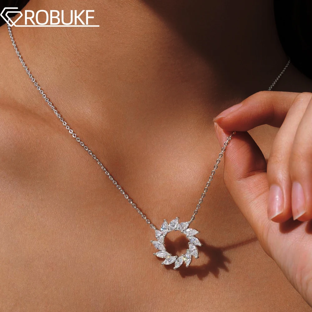 

Full Moissanite Necklace For Women Marquise Emerald Pear Cut Lab Grown Diamond 925 Silver Flower Circle Pendant Wedding Jewelry