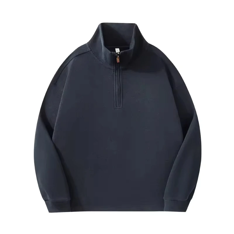 

2025 Autumn Winter Men's Solid Color Stand Collar Long Sleeve Half Zipper Casual Trendy Simple Basic Loose Pullover Sweatshirts
