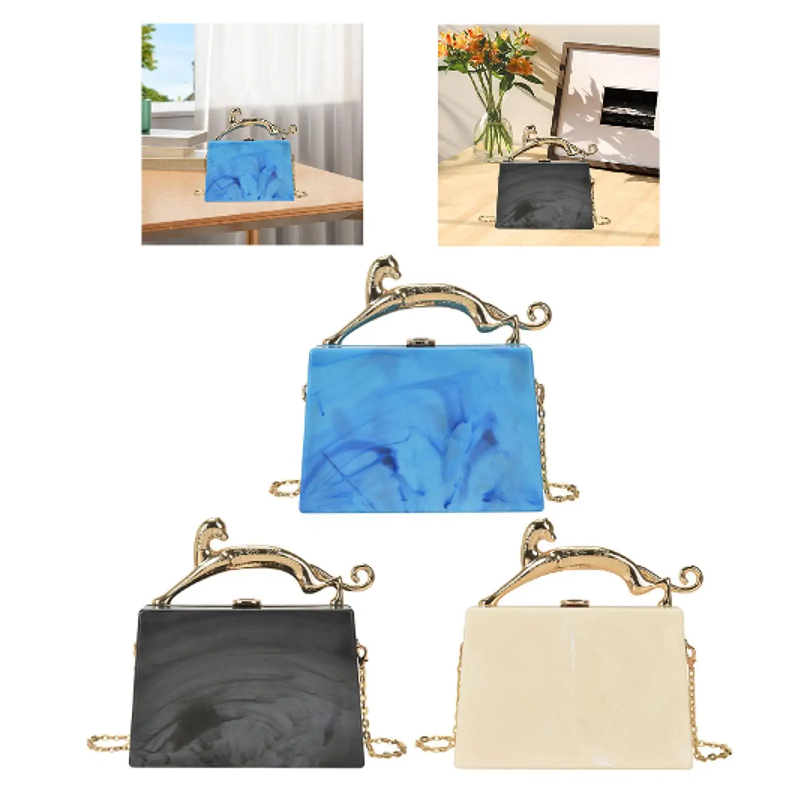 

Women Acrylic Purse with Removable Chain Wallet Trendy Lightweight Box Clutch Handbag for Birthday Engagement Banquet Prom Party