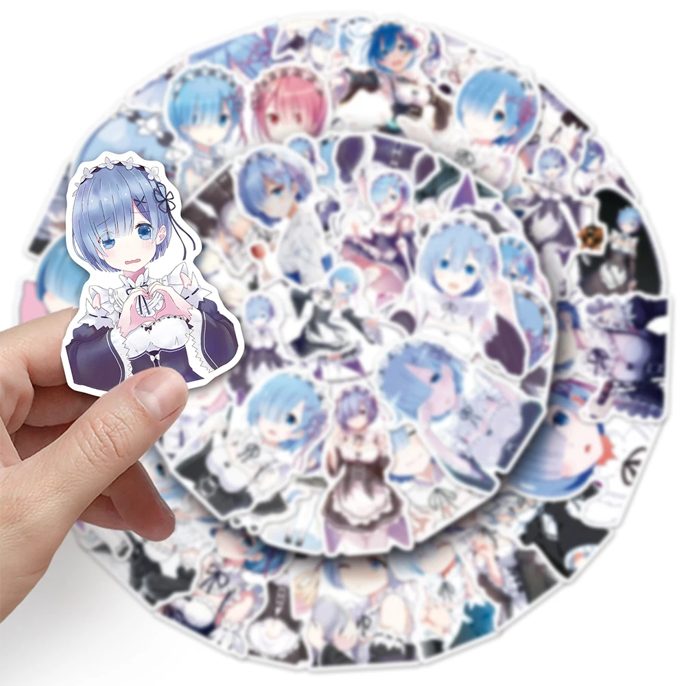 10/30/51 قطعة أنيمي إعادة: الحياة في عالم مختلف من الصفر ملصقات ريم الكرتون ملصق الهاتف المحمول الغيتار سيارة سكيت الشارات