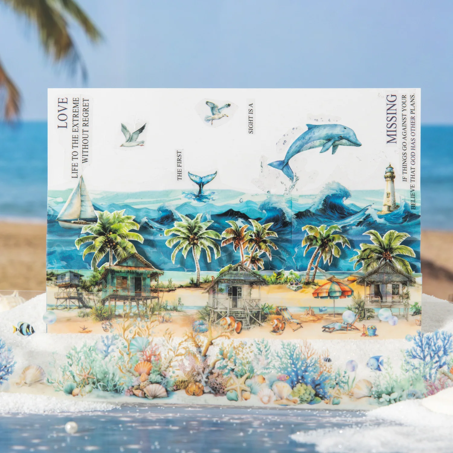 1 Roll Summer Seascape Diorama Washi Tape for Scrapbooking, DIY Decoration, Phone Case Notebook Journal tape, Collage Material