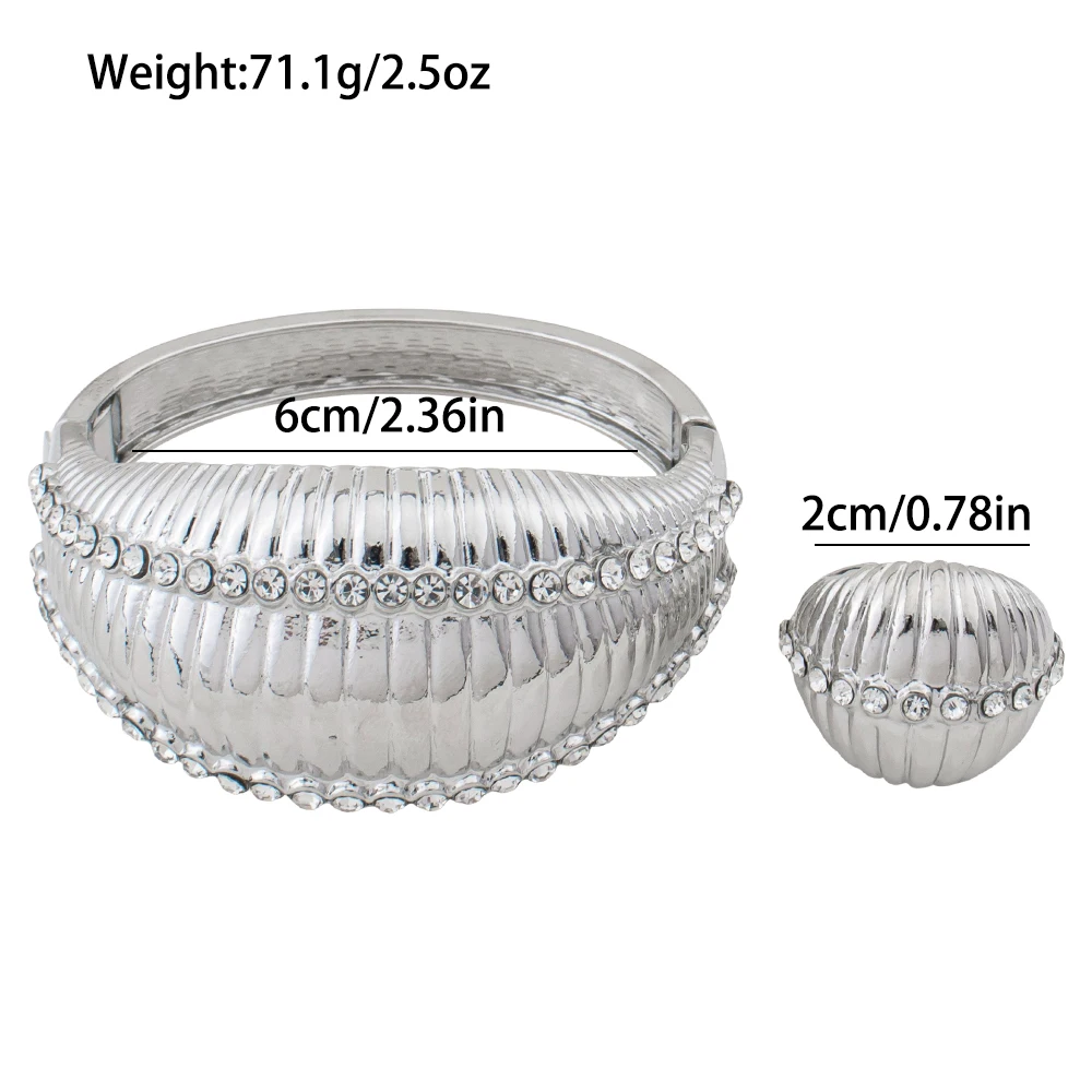 Luxuriöses Zirkonia-Edelstahl-Armreif- und Ring-Set für Hochzeitsfeier, Modisches Damen-Verlobungsarmband, Accessoires, Geschenk, Großhandel – Detail 4