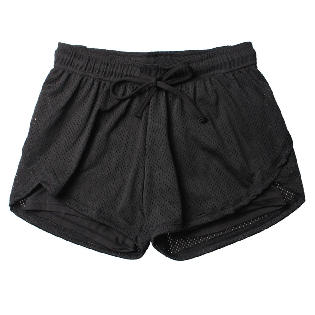 2024 New Women'S Fitness Shorts Double Mesh Lace-Up Waist Yoga Shorts Outdoor Sports Shorts Board Shorts Home Casual Shorts