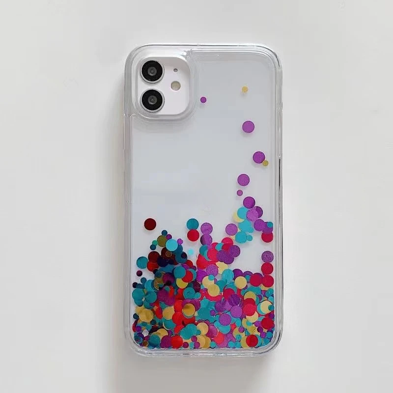 Picture 6: Sequins Transparent Liquid Phone Cover for iPhone 15 14 16 Pro Max Case Shell Dynamic Floating Dots Hard Funda Quicksand Carcasa