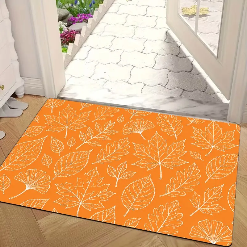 Autumn Maple Leaf Throw Blanket Non Slip Doormat Orange Fall Print Rug Absorbent Carpet For Front Door Porch Entryway