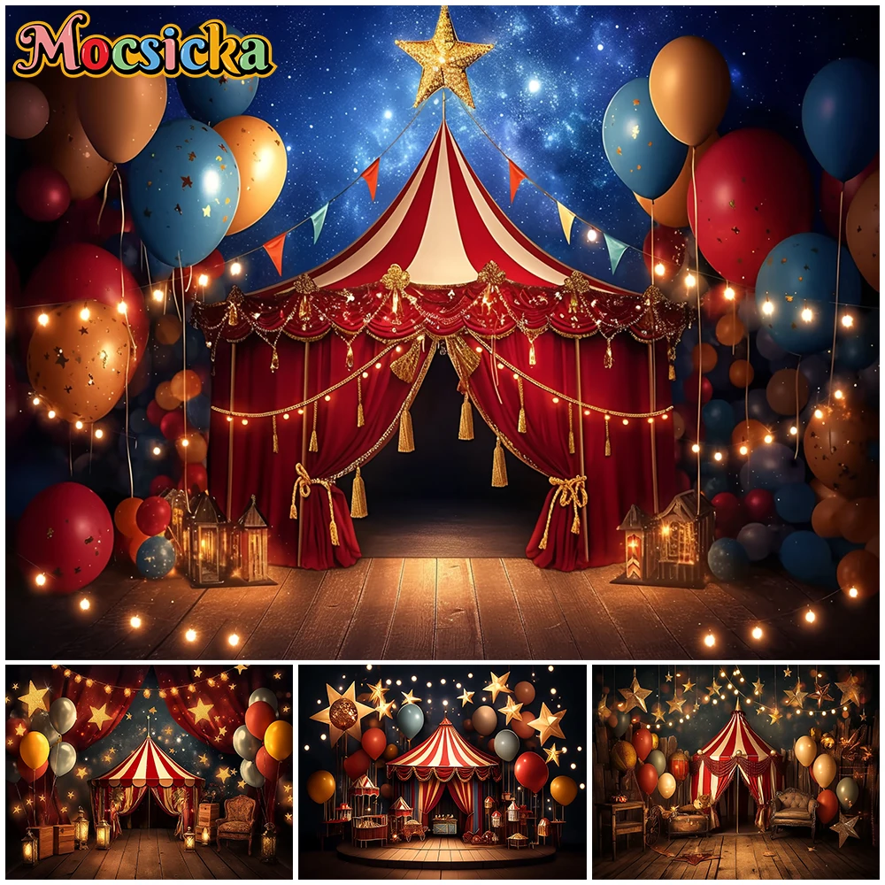 

Mocsicka Circus Tent Photography Background Child Baby Shower Birthday Backdrop Balloon Curtain Decoration Party Supplies Poster