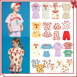 Summer Korean Children Clothes Set Bebe Girls Strawberry Print Vest Tee Boys Cartoon T-shirts Shorts Kid Sweatshirts Tee Pants