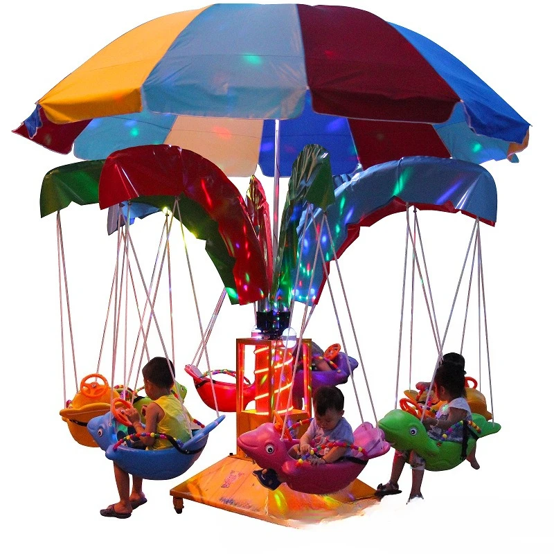 6-Seat carousel amusement equipment rotating swing flying fish square stall