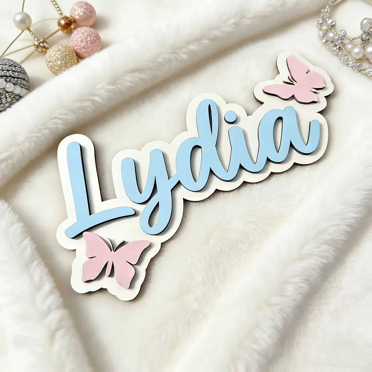 Personalized Blue & Pink Butterfly Name Room Sign, Customizable Pastel Door Plaque, Nursery Bedroom Decor, Sweet Gift
