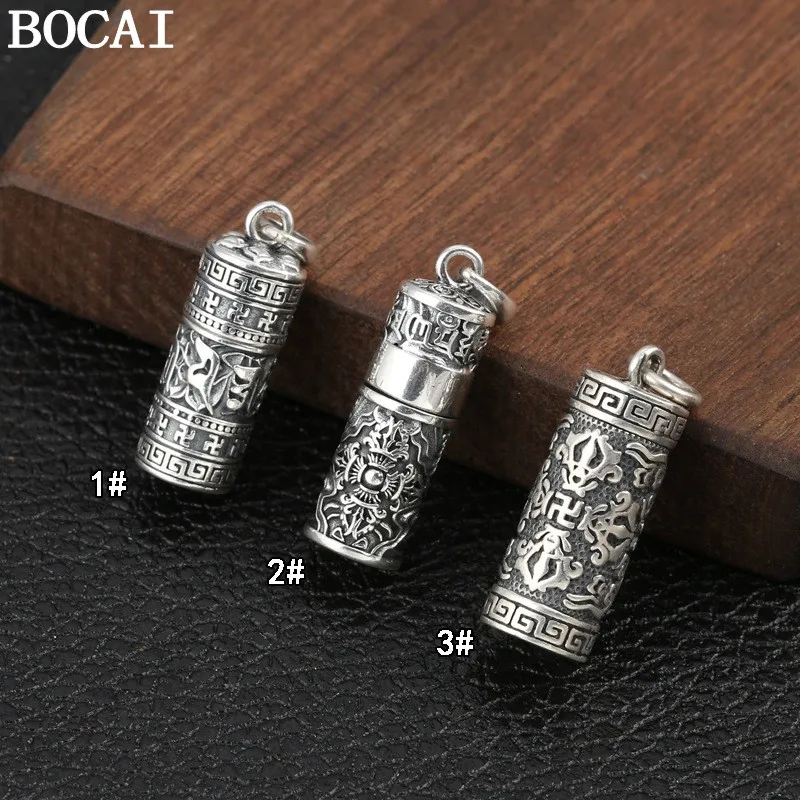 BOCAI New S925 Sterling Silver Jewelry Six Character Mantra Diamond Pestle Gawu Box Pendant Selected Gifts For Men and Women