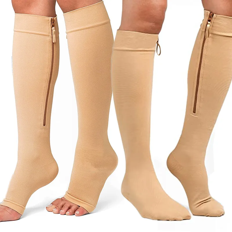 2026 High Quality Zipper Compression Socks Pressure Sports Vein Small Leg Skin Color New Design Tube 1 Pairs Black