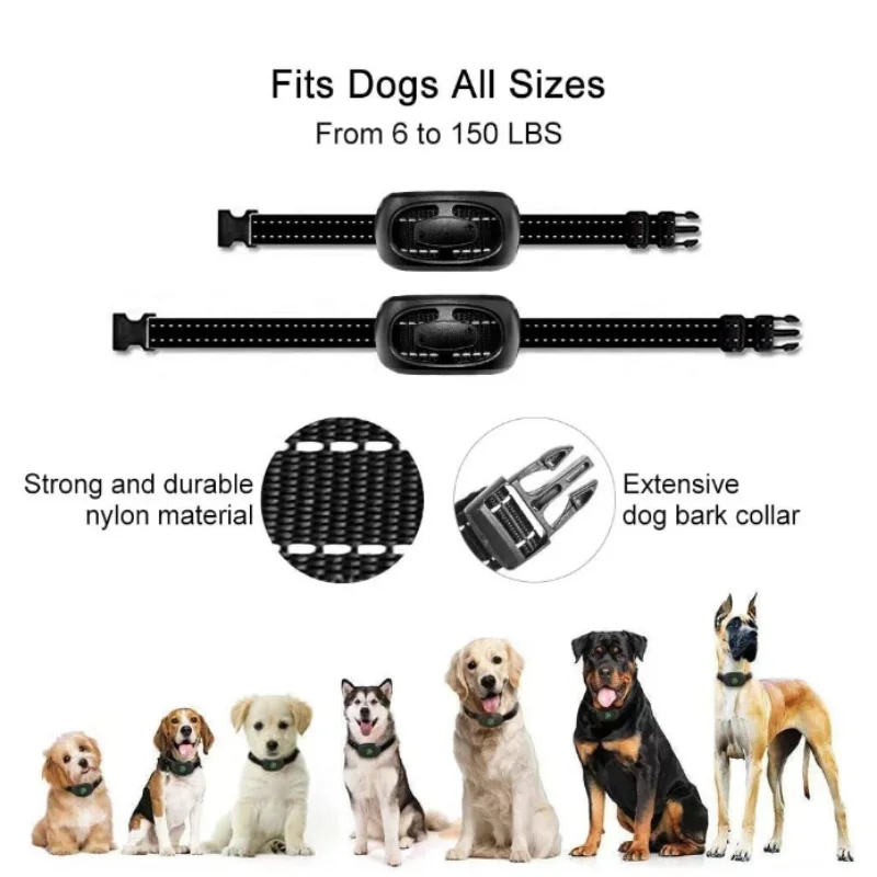 Anti Bark Dog Collar Rechargeable Anti Barking Device Harmless Waterproof Dog Training Shock Collar 